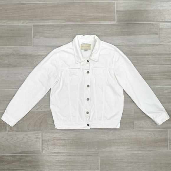 Anthropologie Pilcro Oversized Denim Jean Boyfriend Jacket in Off-White Size M - Picture 4 of 15